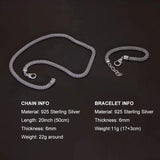 925 Sterling Silver 6mm Corn Chain Necklace for Men Thai Silver Popcorn Bracelet Lobster Clasp Punk Retro Men's Jewelry