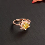 1 Carat CZ Stone Ring Real Pure 925 Sterling Silver Flower Shaped Yellow Purple Stone Eight Heart Eight Arrows Flashing