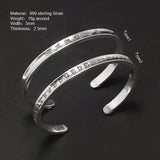 999 Pure Silver Six Character Mantra Bangle for Women Men High Polished Vintage Simple Buddhist Open Cuff Bracelet Jewelry