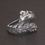 925 Sterling Silver Dragon and Phoenix Rings Adjustable Opening Size 6-11 Vintage Lucky Couple Jewelry