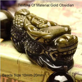 Natural Obsidian Beads Bracelet Gold Color Energy Stone Hand String Pixiu Lucky Brave Troops Women Men Jewelry