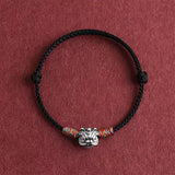 S999 Sterling Silver Lion Handmade Braid Rope Colorful Bracelet for Men and Women Good Luck Retro Animal Jewelry Gift