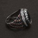 925 Sterling Silver Cut Black Onyx Signet Ring for Men Wheat Engraved Oval Shaped Vintage Turkish Rings Male Jewelry Gift