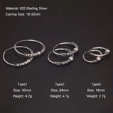 18mm 24mm 30mm 925 Sterling Silver Round Circle Earrings Vintage Punk Women Men Hoop Earrings With Silver Bead Handmade Jewelry