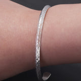Solid 925 Sterling Silver Hammered Bangle 4mm Open Cuff Bracelet for Women Men Urban Minimalist Chic Retro Party Jewelry
