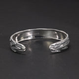 Genuine Pure 925 Sterling Silver Cuff Bangle Feather Bracelet for Men and Women Retro Solid Indian Jewelry