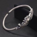 Solid 999 Pure Silver Lotus Open Bracelet for Women Elegant Vintage Retro Ethnic Style Jewelry Birthday Gift for Lady
