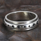 Real 925 Sterling Silver Spinner Band Ring Moon Star Celtic Stress Relieving Anxiety Ring Gifts for Men And Women