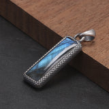925 Sterling Silver Natural Stone Rectangle Tag Pendant for Men Women Tiger Eye's Stone Turquoise Simple Retro Vintage Jewelry