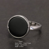 Real 925 Sterling Silver Ring Simple Round Ring Turkish Black Onyx Shell Minimalist Adjustable Jewelry for Men and Women