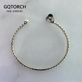 Real Pure 925 Sterling Silver Cuff Bracelets & Bangles For Women With Natural Black Onyx Stone Vintage Retro Punk Jewelry - GQTORCH Jewelry