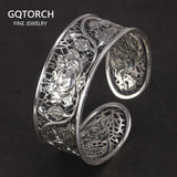 999 Silver Bracelet Bracelet Ladies Lotus Leaf Lotus Hollow Mesh Design Suitable for 16-19 Cm Wrist Buddhist Jewelry - GQTORCH Jewelry
