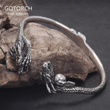 S925 Sterling Silver Dragon Claw Open Cuff Bracelet for Men Women Adjustable Vintage Punk Retro Handmade Viking Jewelry