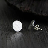 Handmade 925 Sterling Silver Stud Earrings For Women Simple Round Hammering Trace Pattern