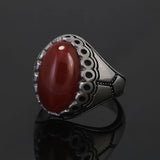 Authenic 925 Sterling Silver Men's Signet Ring with Black/Red Agate Vintage Trendy Wedding Rings Unisex Handmade Turkey Jewelry