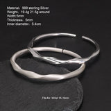 Genuine 999 Sterling Silver Twisted Cuff Bracelets and Bangles for Men Women Matte Polished Minimalist Jewelry