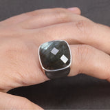 925 Silver Ring Ladies Natural Labradorite Square New Glossy Minimalist Wedding Ring Ladies Jewelry Sterling Silver