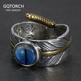 925 Silver Jewelry Feather Ring With Evil Eye Copper Line Retro Antique Men Jewelry Biker Hand Polishing US Size 7 8 9 10 11 - GQTORCH Jewelry
