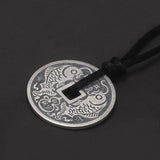 999 Pure Silver Antiqued Lucky Talisman Coin Pendant Necklace Bring Wealth Fish Engrave Double Sided Black Rope Fengshui Jewelry
