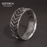 925 Sterling Silver Rings for Men and Women CZ Paved Setting Geometrical Tire Pattern Wedding Band