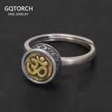 Real 925 Sterling Silver Studding Earrings Rotating Ring for Men and Women with OM Symbol Tibetan Buddhist Jewelry Suit