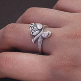 999 Pure Silver Lotus Open Ring Cuff Bangle Bracelet Jewelry Set for Women Vintage Style Buddhist Jewelry Gift for Mom Lady