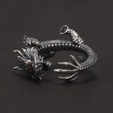 Genuine 925 Sterling Silver Punk Dragon Open Ring for Men Adjustable Retro Vintage Thai Silver Fashion Gothic Animal Jewelry