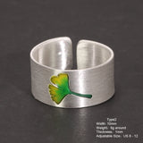 True 999 Sterling Silver Simple Open Enameling Ring Leaf Whale For Men and Women Vintage Matte Fine Jewelry