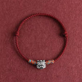 S999 Sterling Silver Lion Handmade Braid Rope Colorful Bracelet for Men and Women Good Luck Retro Animal Jewelry Gift