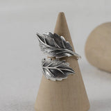 Guarantee 925 Silver Retro Simple Fashion Women Ring Thai Silver Leaf  Shape Opening Adjustable Jewelry Ring Daily Wearing