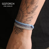 3pcs/set Bohemian Stack Bracelet for Men 999 Pure Silver Braided Cuff Bangle Fabric Cloth Bracelets Handmade Summer Jewelry