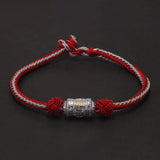 925 Sterling Silver Six Words Charm Handwoven Rope Bracelet for Men Women Braided String Retro Buddhist Talisman Jewelry