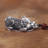 999 Pure Silver Large Pixiu Coin Lucky Pendant Necklace for Men Good Wealth Vintage Feng Shui Protection Jewelry Gift