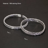 Genuine 999 Sterling Silver Braided Twist Open Bangle Cuff Links Handmade Fine Jewelry