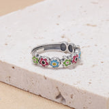 925 Sterling Silver Cute Small Flower Drop Glaze Hoop Earrings Ring for Girl Women Fashion Korean Trendy Jewelry Set