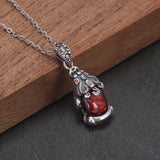 925 Sterling Silver Red Garnet Pixiu Necklace for Women Small Pendant Coin Lucky Fortune Vintage Female Fengshui Jewelry