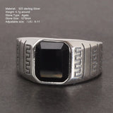 S925 Sterling Silver Vintage Hand Ornament Simple Men's Ring Fashion Thai Silver Agate Open Pattern Men's Ring Jewelry