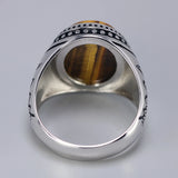 Genuine Solid Men's Ring Silver s925 Retro Vintage Turkey Rings With Natural Tiger Eye Stones Turkish Jewelry 925 Silver Jewelry