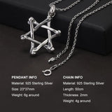 925 Sterling Silver Six Pointed Star Pendant Necklace Women and Men Hollow Jewish Star of David Necklace Hiphop Retro Jewelry