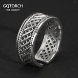 Real 925 Sterling Silver Adjustable US7-10 Ring Men and Women Geometrical Pattern Simple Hollow Design Jewelry