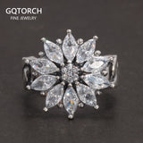 Real Pure 925 Sterling Silver Zircon Ring Women's Flower Vintage Opening Adjustable Braid Fine Jewelry Wedding Gift