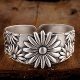 Real Pure 999 Sterling Silver Bangles for Women Large Chrysanthemum Embossed Opening Cuff Fine Jewelry