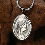 925 Sterling Silver Vintage Men and Women Pendant Necklace Fashion Virgin Mary Couple Pendant Religious Christian Faith Jewelry