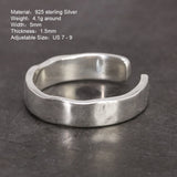 Sterling Silver S925 Bright Hand Hammer Pattern Men's and Women's Rings Minimalist Adjustable Jewelry