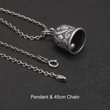 925 Sterling Silver Vintage Bell Pendant Necklace Tinkling Rattling Sound Matte Arabesque Pattern Unisex Charm Luck Jewelry Gift