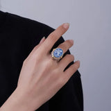925 Sterling Silver Blue Agate Goddess Cameo Ring for Women Statement Rings White Shell Two Tone Trending Jewelry Accessories