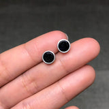 Genuine Mantra Sterling Silver Stud Earrings for Men and Women Simple Design Smooth Flat Natural Black Onyx