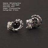 Real 925 Sterling Silver Leopard Earrings for Men and Women Inlaid Black Onyx Natural Stone Antique Animal Jewelry