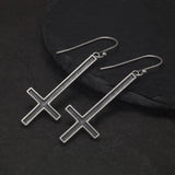 925 Sterling Silver Gothic Upside Down Cross Drop Earrings for Men Women Retro Punk Fashion Cool Hypoallergenic Ear Goth Jewelry
