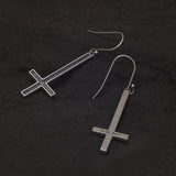 925 Sterling Silver Upside Down Cross Pendant Dangle Earrings for Men Women Gothic Retro Hip Hop Punk Hypoallergenic Ear Jewelry